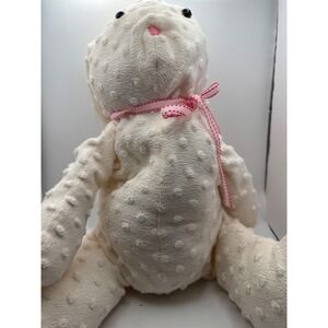 Cream Textured Bunny Rabbit Plush Stuffed Animal Pink Ribbon‎ Accent